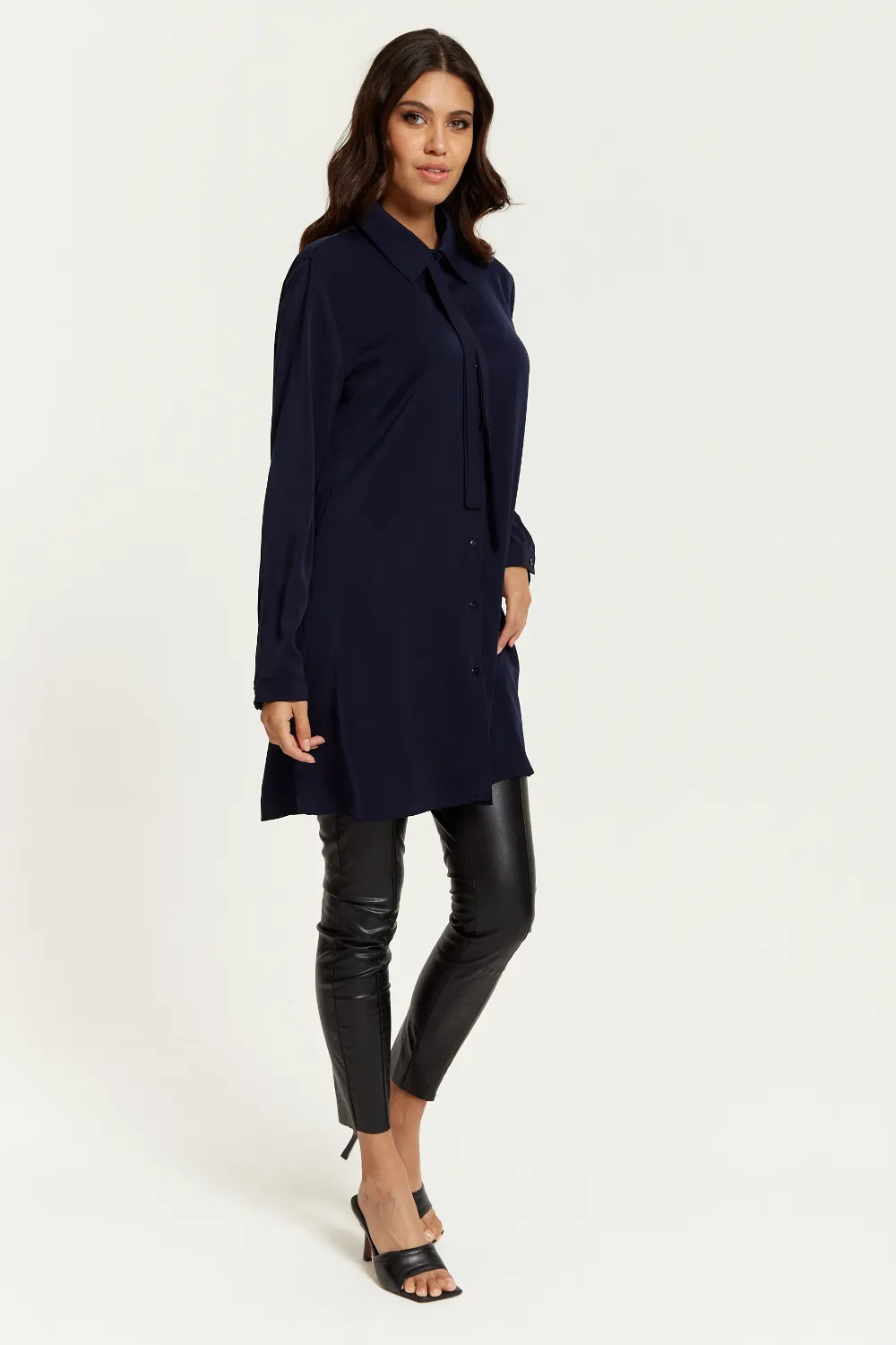 Hoxton Gal Oversized Tie Detailed Shirt Tunic