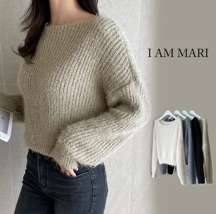 I AM MARI  |Long Sleeves Shearling V-neck & Crew neck