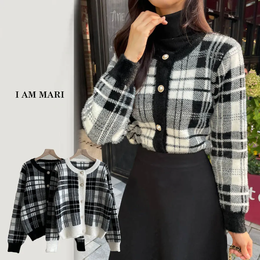 I AM MARI  |Other Plaid Patterns Long Sleeves Shearling Cardigans