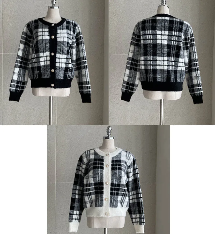 I AM MARI  |Other Plaid Patterns Long Sleeves Shearling Cardigans