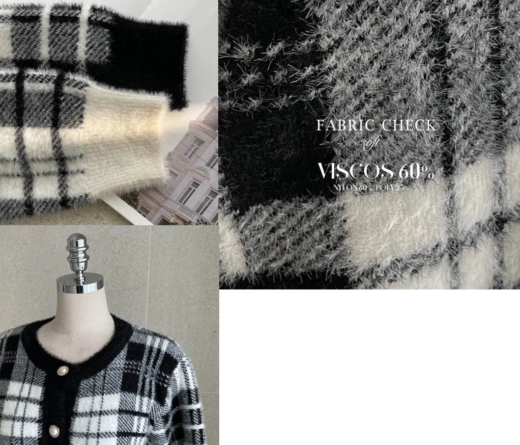 I AM MARI  |Other Plaid Patterns Long Sleeves Shearling Cardigans