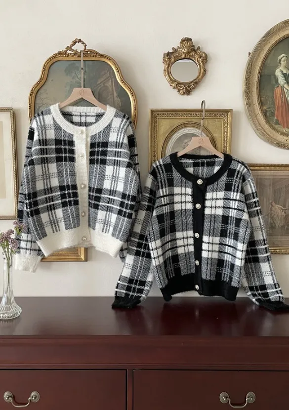 I AM MARI  |Other Plaid Patterns Long Sleeves Shearling Cardigans