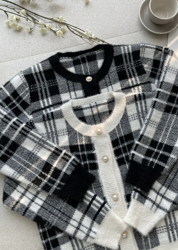 I AM MARI  |Other Plaid Patterns Long Sleeves Shearling Cardigans