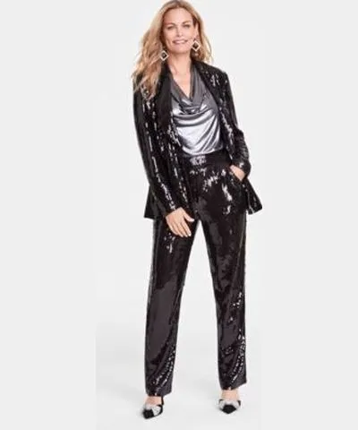 I.N.C. International Concepts Womens Sequined Blazer Straight Leg Pants Created For Macys