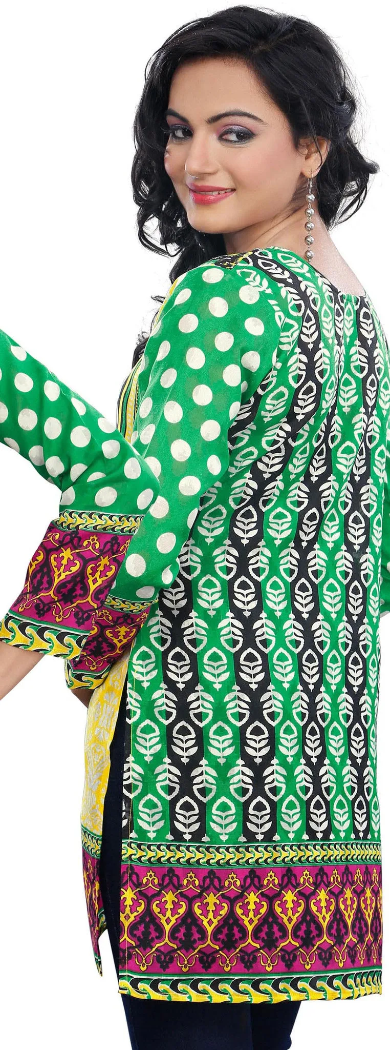 India Long Tunic Top Kurti Womens Printed Indian Apparel (Green)