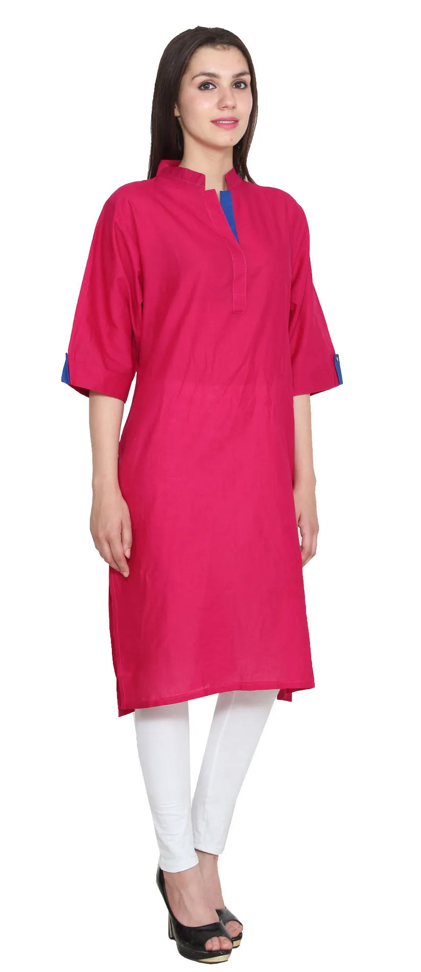 India Tunic Cotton Top Long Kurti Womens Indian Clothing (Pink)