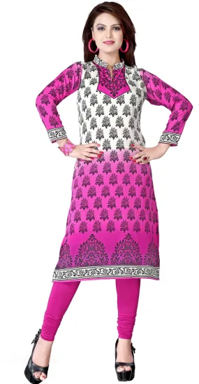 India Tunic Top Kurti Womens Printed Blouse Indian Apparel (Pink)