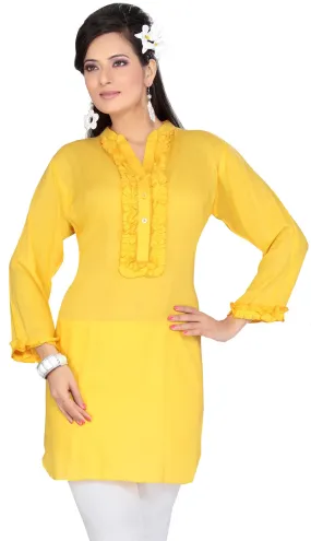 India Tunic Top Kurti Womens Rayon Cotton Indian Apparel (Yellow)