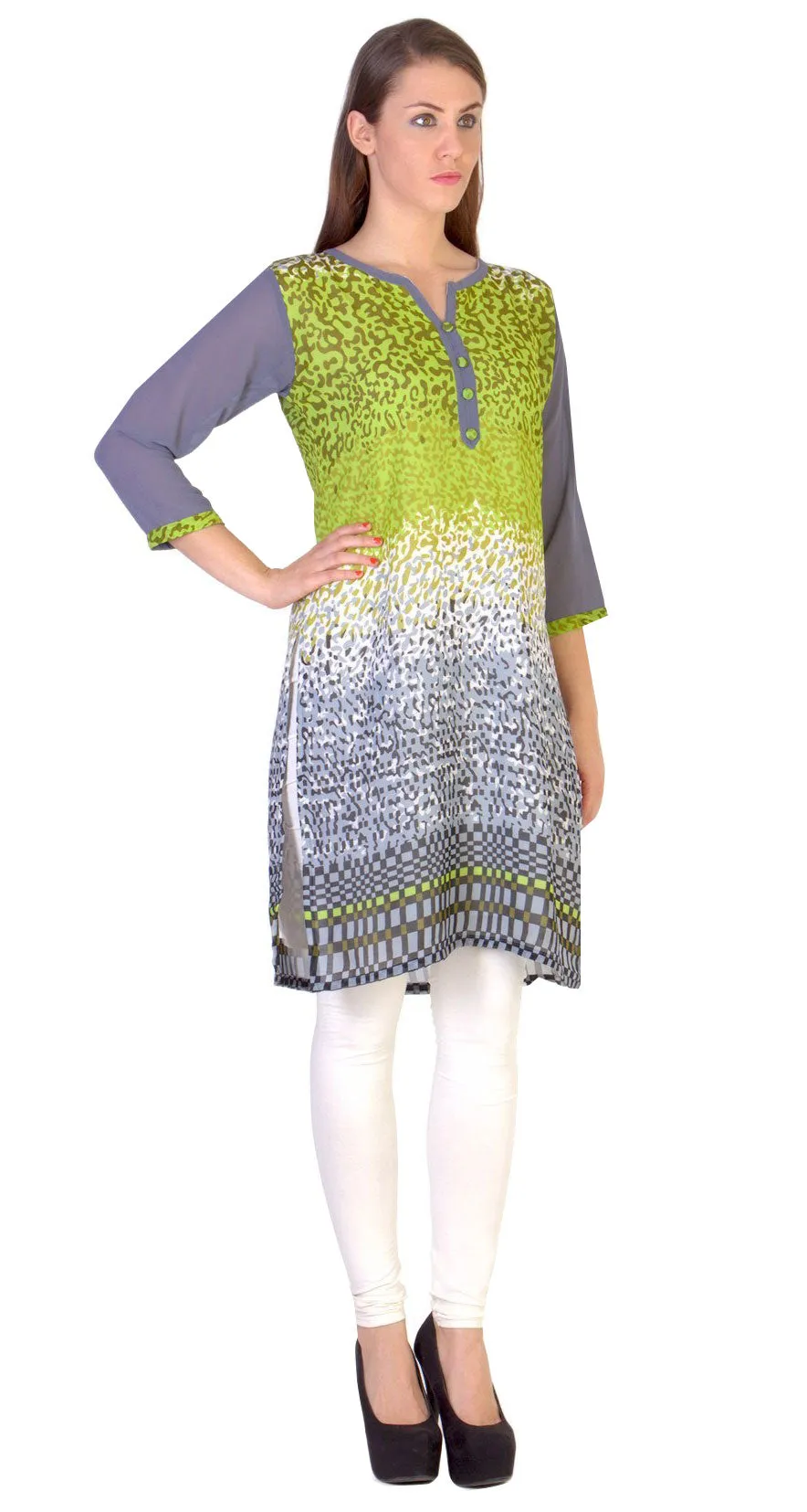 India Tunic Top Long Kurti Womens Georgette Printed Indian Clothing (Green)