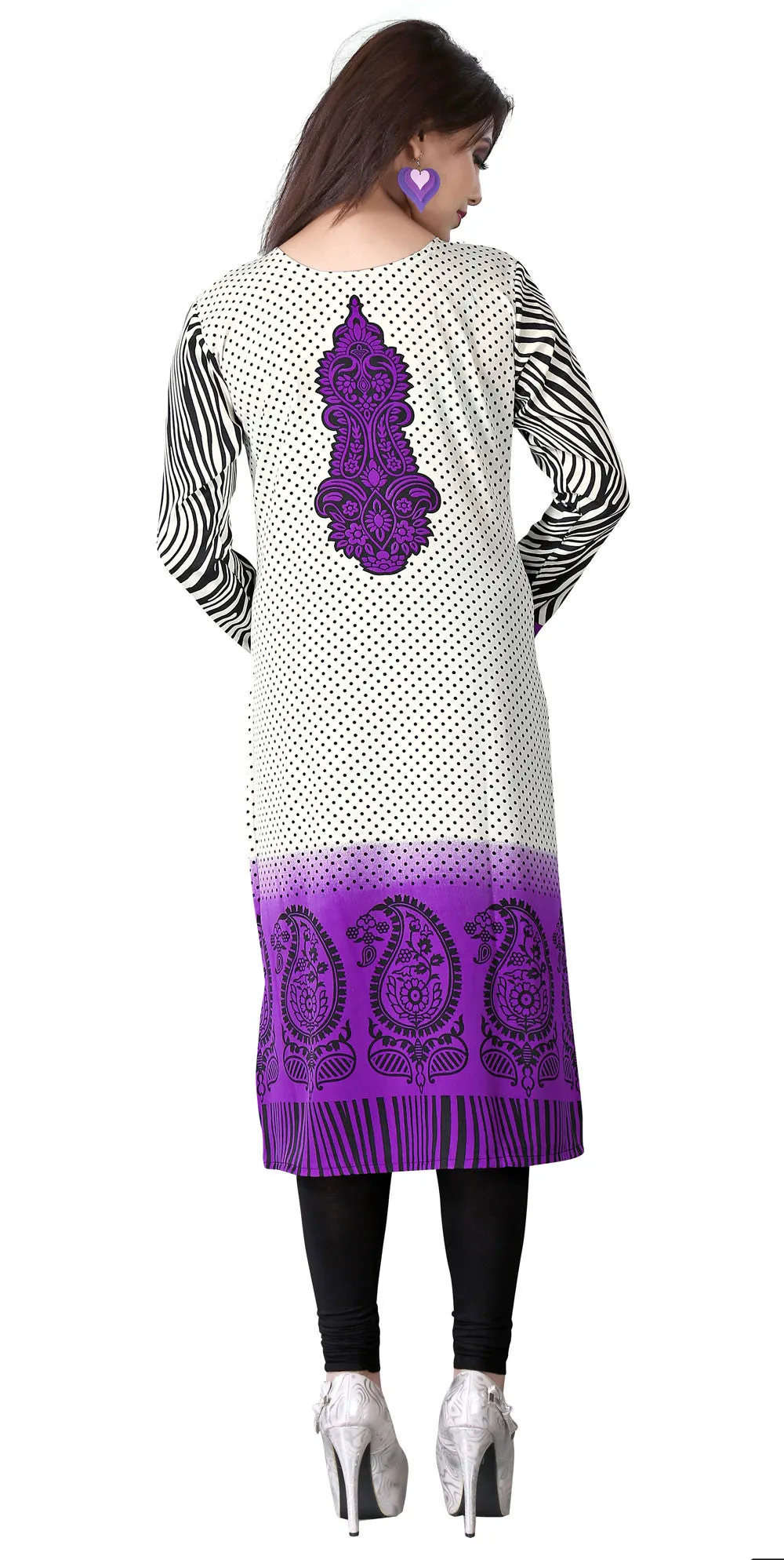 India Tunic Top Long  Kurti Womens Printed Indian Clothing (Purple, XS)