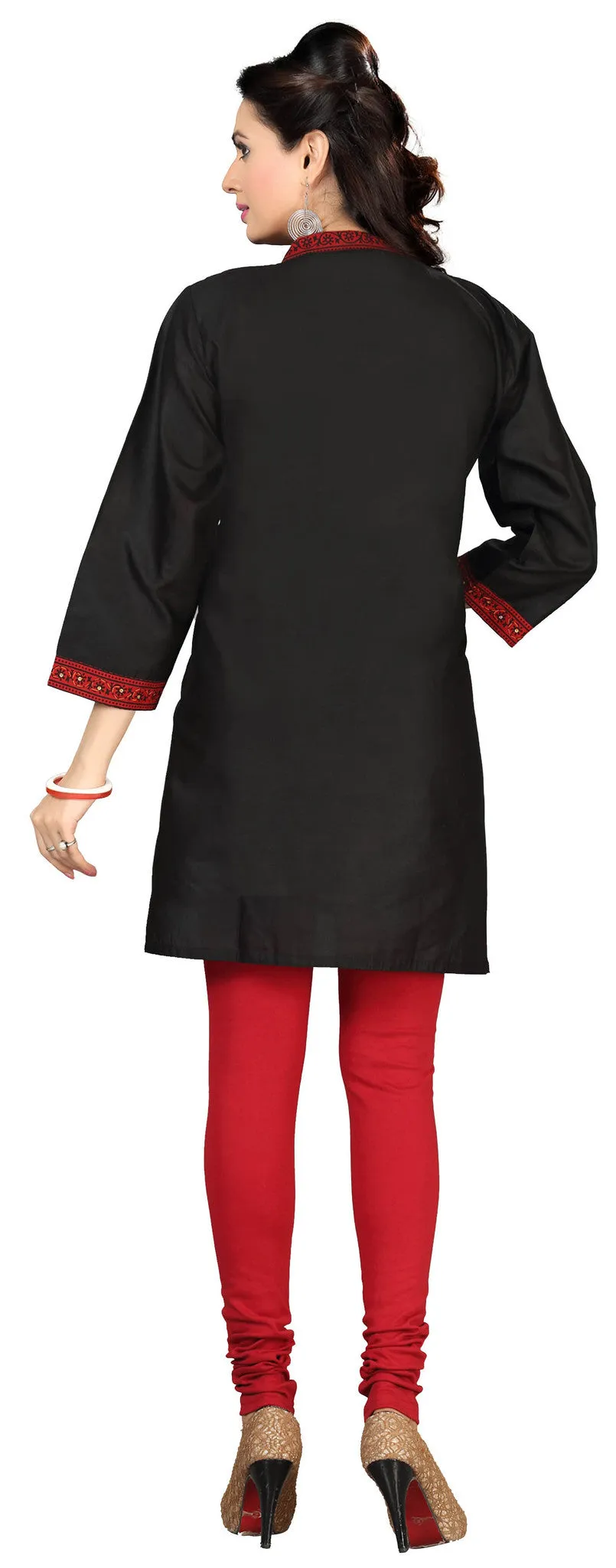 Indian Long Cotton Tunics Kurti Top Blouse Womens India Apparel (Black)