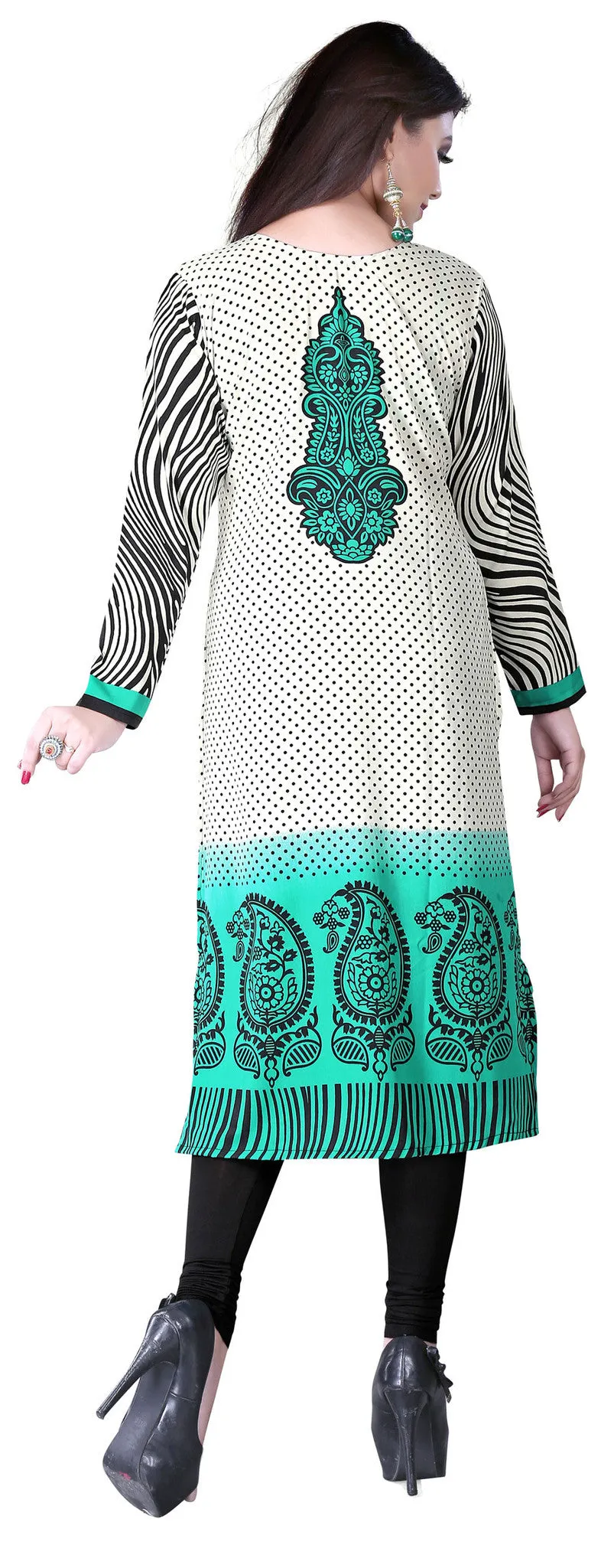 Indian Long Tunics Kurti Top Blouse Womens India Apparel (Green)