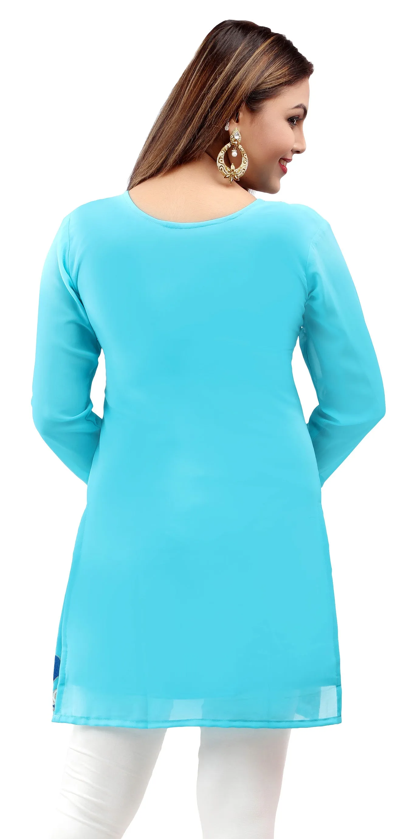 Indian Tunics Kurti Top Blouse Women's India Clothes ( Blue)