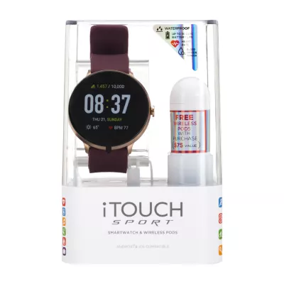 Itouch Sport With Wireless Earbuds Womens Merlot Smart Watch-It7804r04i-031