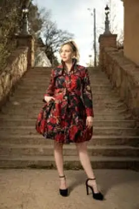 JACQUARD BUBBLE COAT DRESS W/SLVS