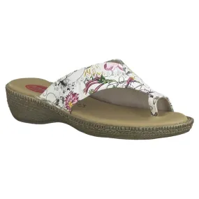 Jana  Womens 8-27111-28 149 Comfort White/Flower Toe Loop Leather Sandals