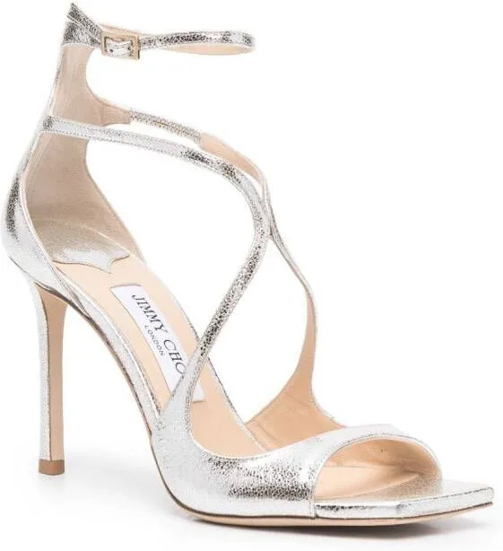 Jimmy Choo Azia 95mm metallic leather sandals Gold