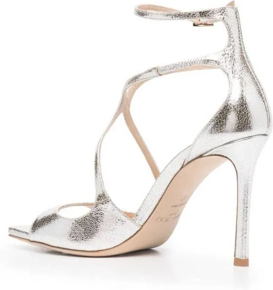 Jimmy Choo Azia 95mm metallic leather sandals Gold