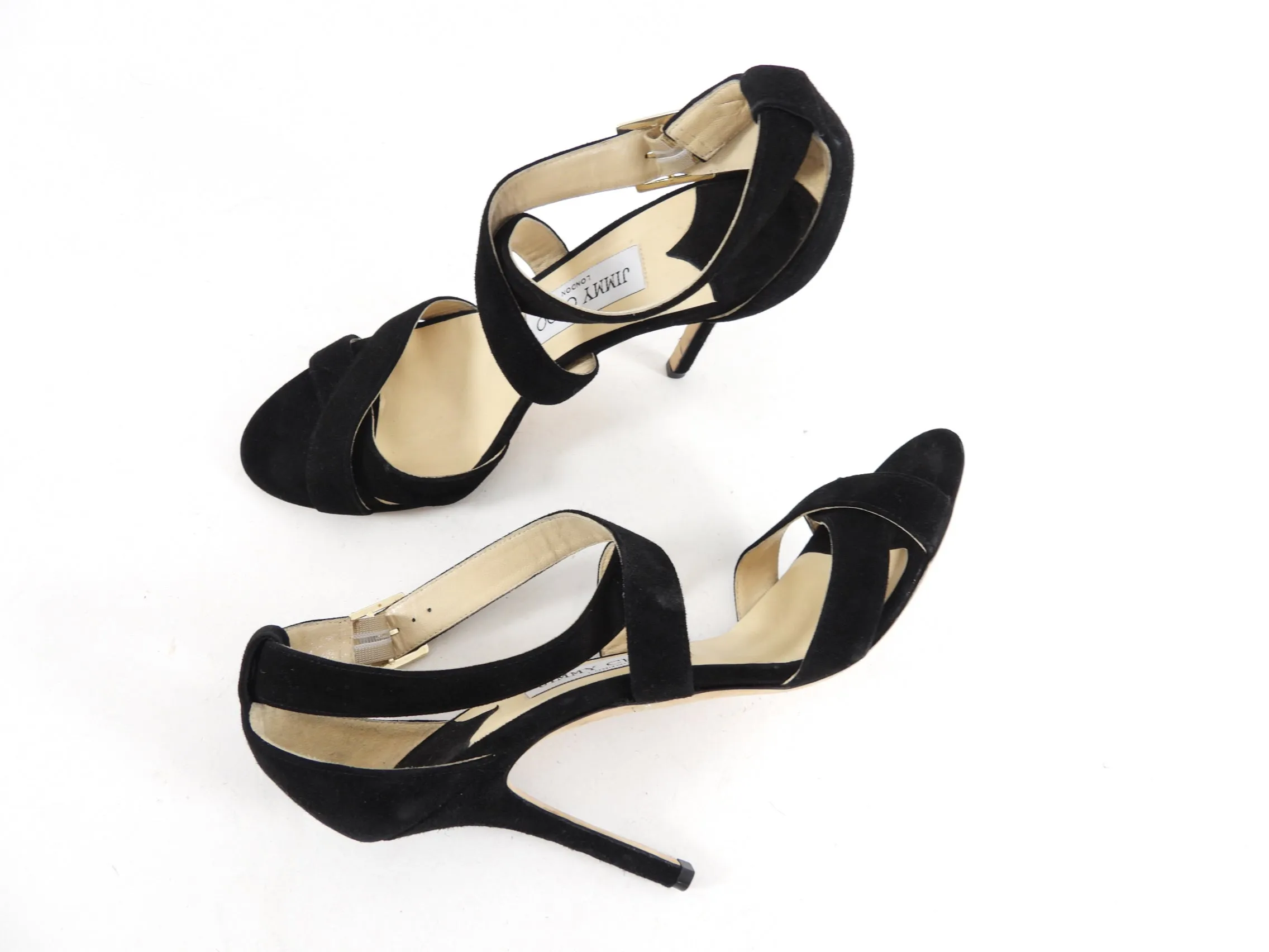 Jimmy Choo Black Suede 100mm Sandals - 7.5