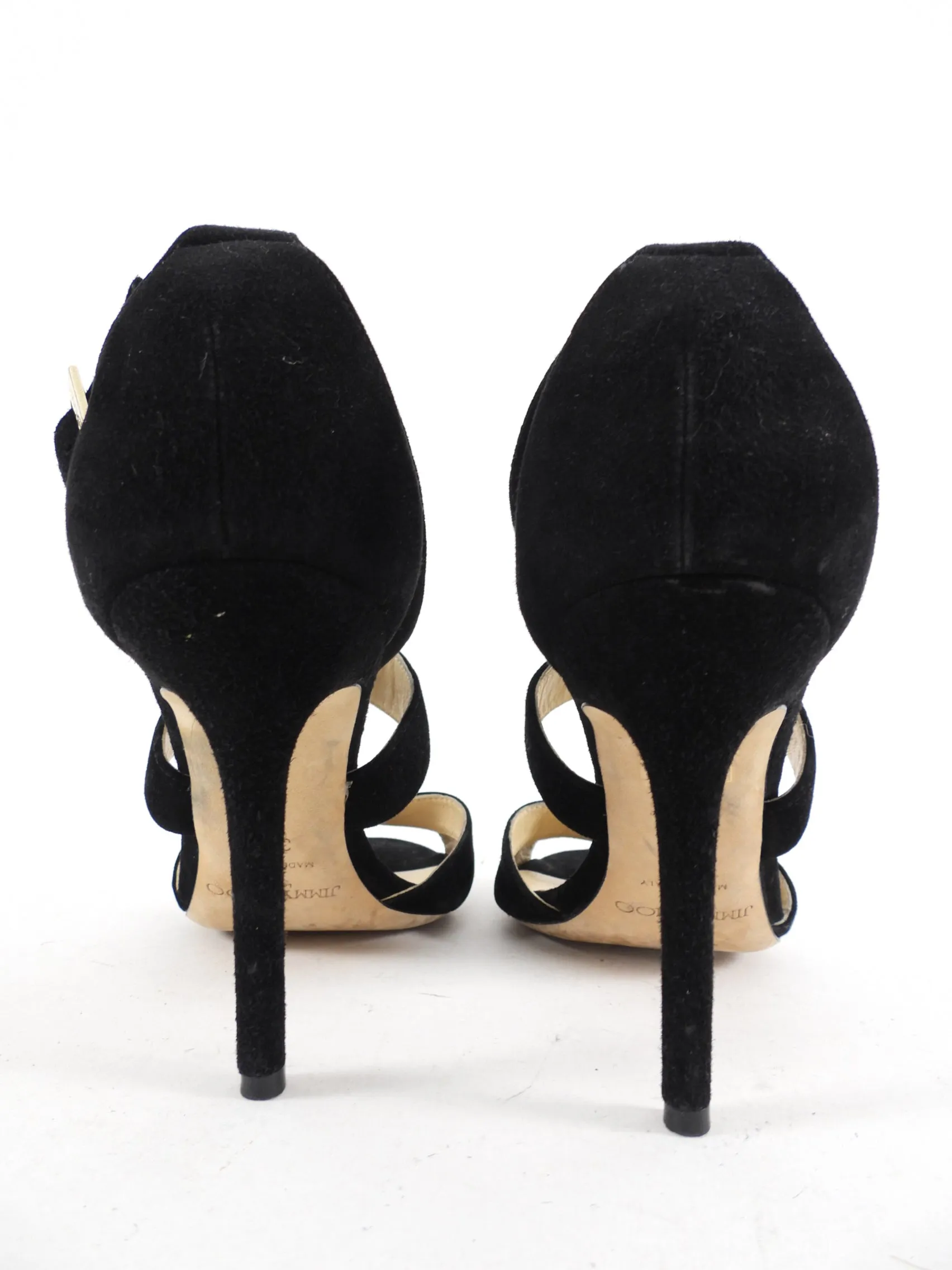 Jimmy Choo Black Suede 100mm Sandals - 7.5