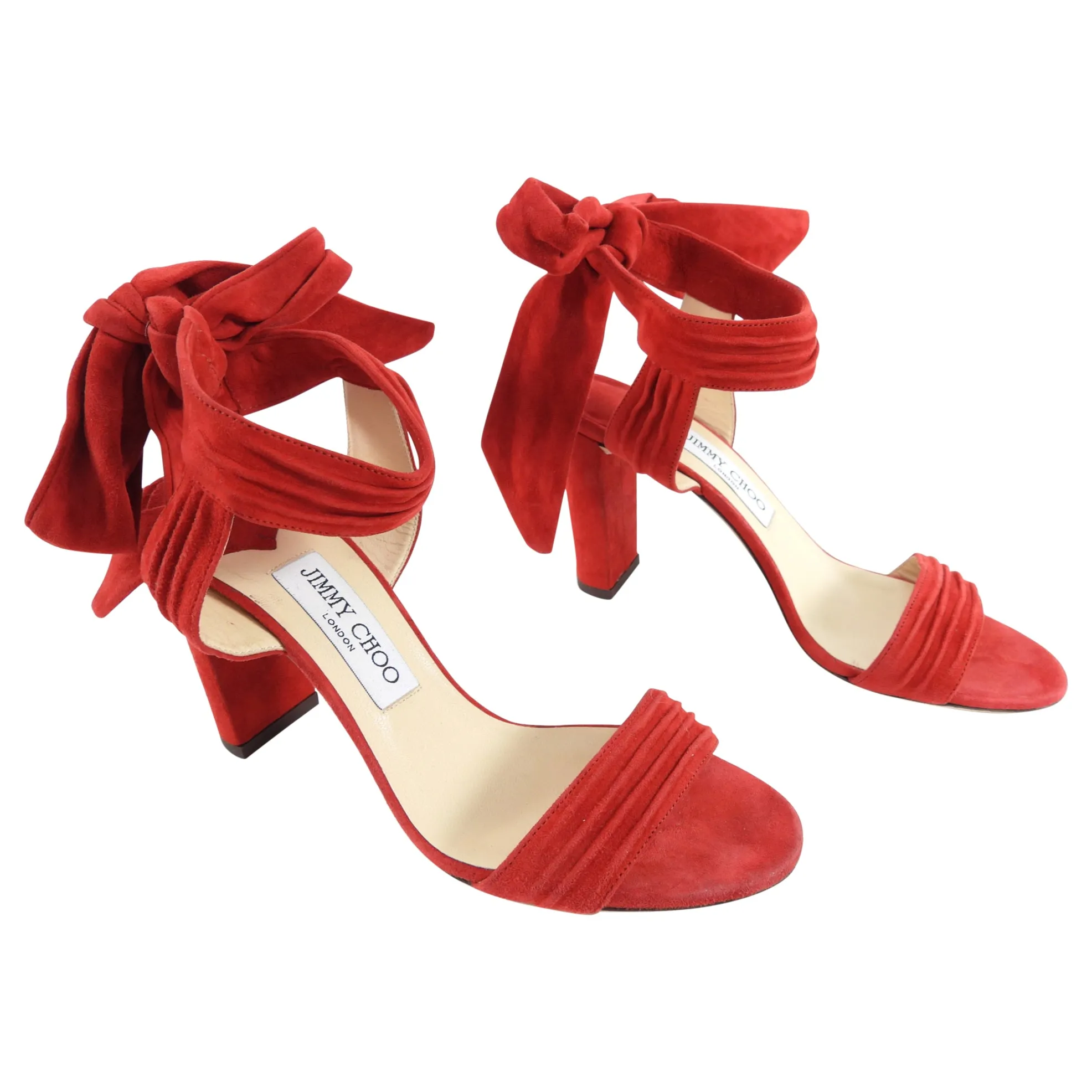 Jimmy Choo Red Suede Ankle Tie Heels - 38 (USA 7.5)