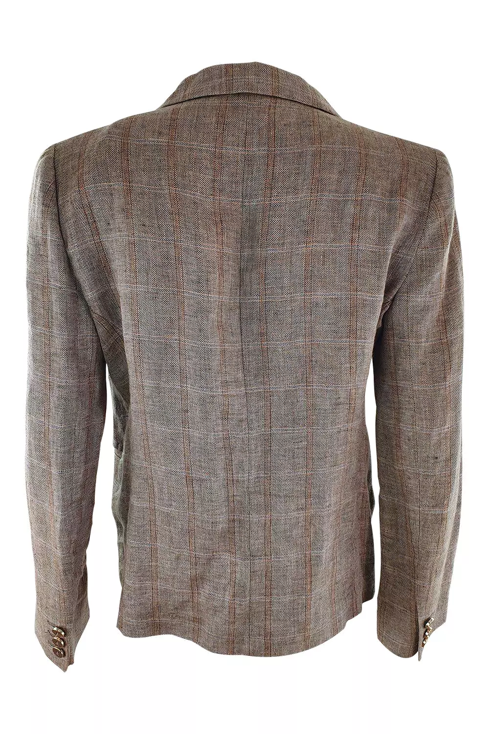 JOSEPH Window Pane Check Brown Linen Blazer (IT 42)