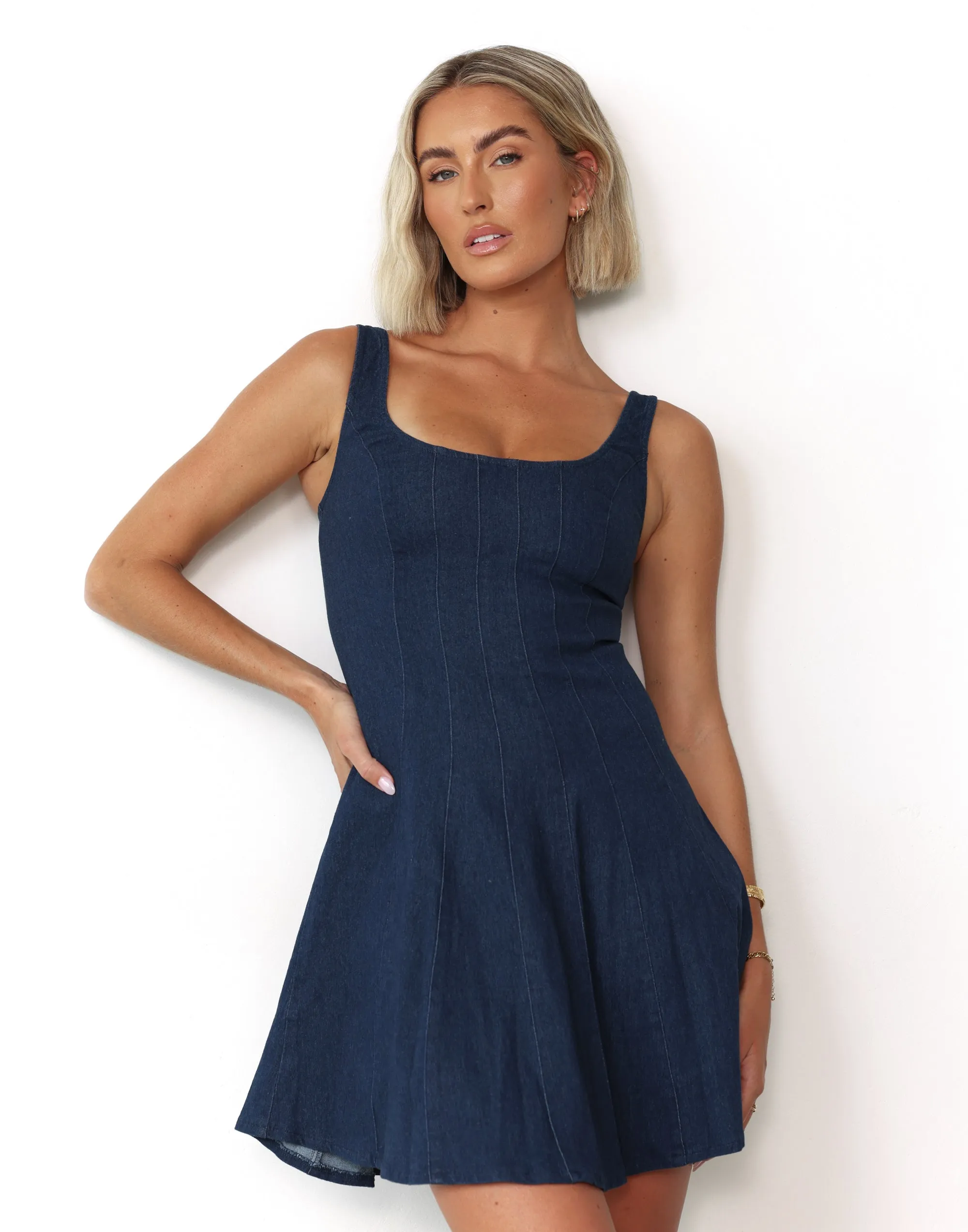 Kella Denim Mini Dress (Dark Denim)