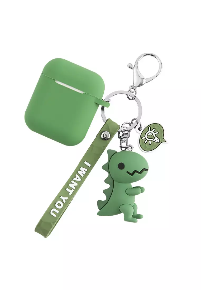 Kings Collection Green Cute Dinosaur Keychain AirPods Case (UPKCAC2009a)