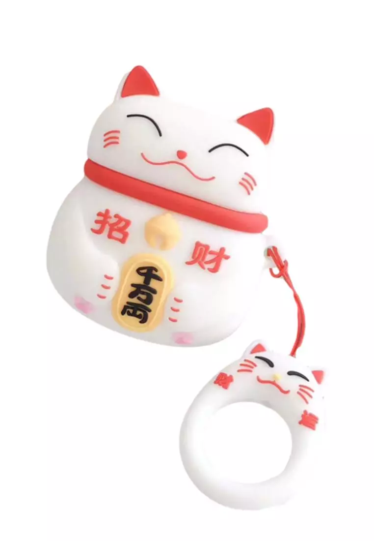 Kings Collection White Japanese Lucky Cat AirPods Case (UPKCAC2114)