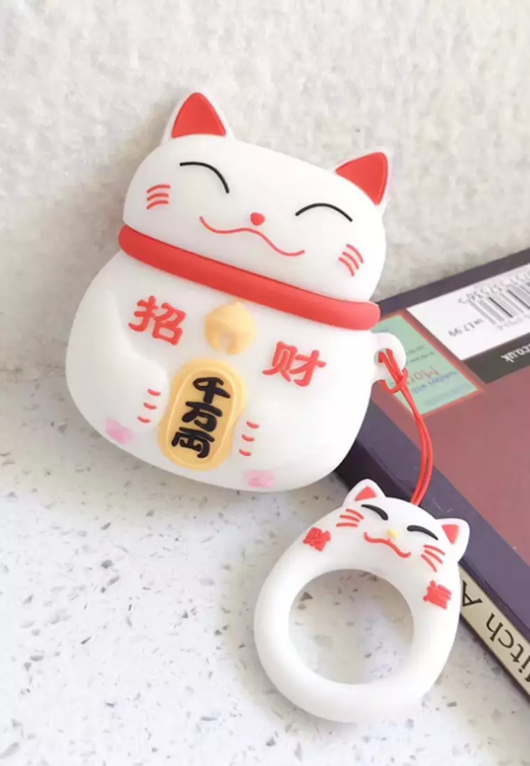 Kings Collection White Japanese Lucky Cat AirPods Case (UPKCAC2114)