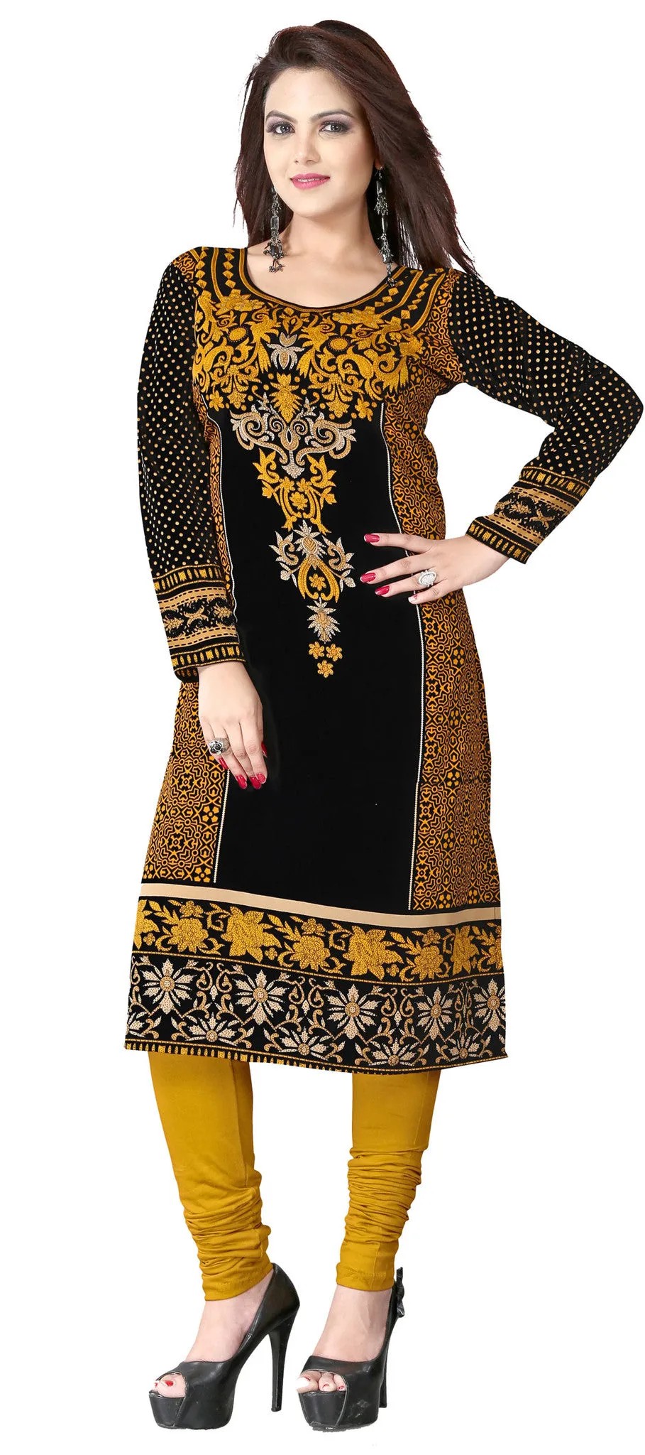 Kurti Top Long Tunic Womens Printed Blouse India Clothing (Bronze)