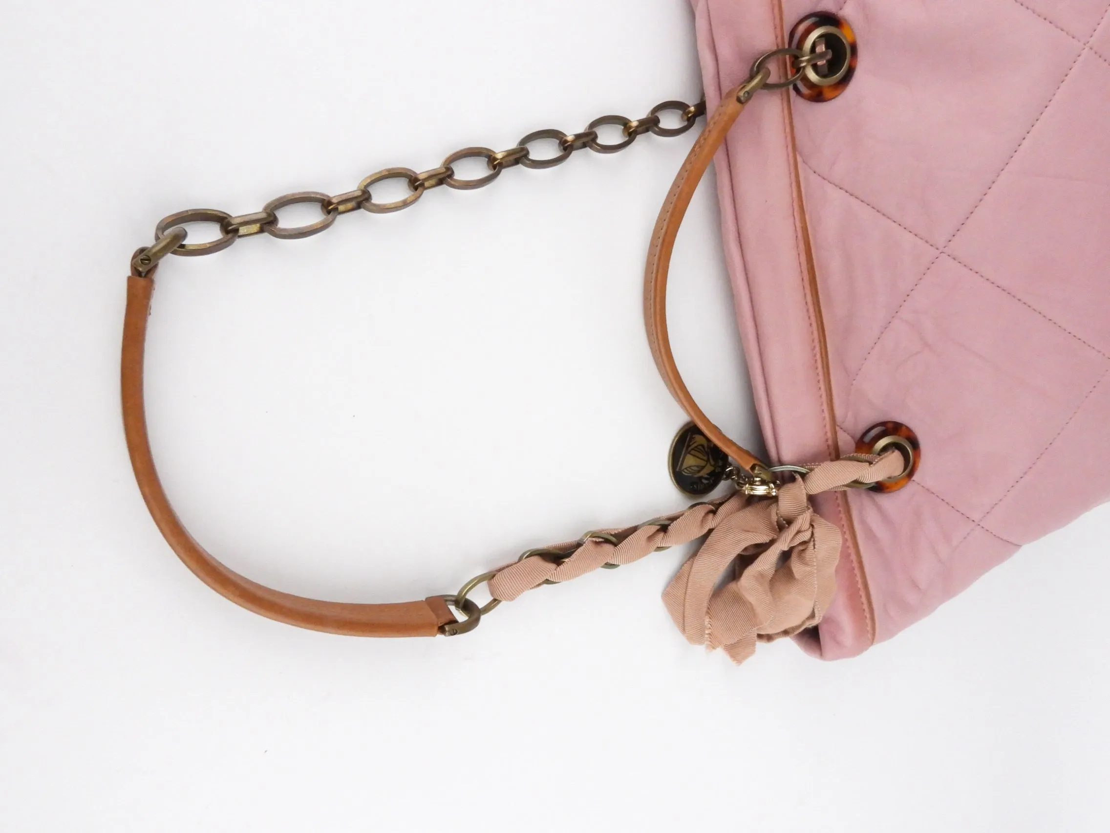 Lanvin Pink Diamond Quilted Lambskin Chainlink Handle Two Way Bag