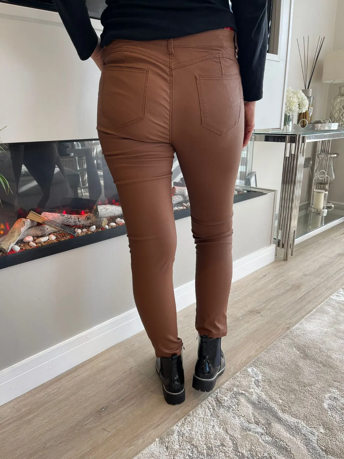 Leather Look Coated Trousers