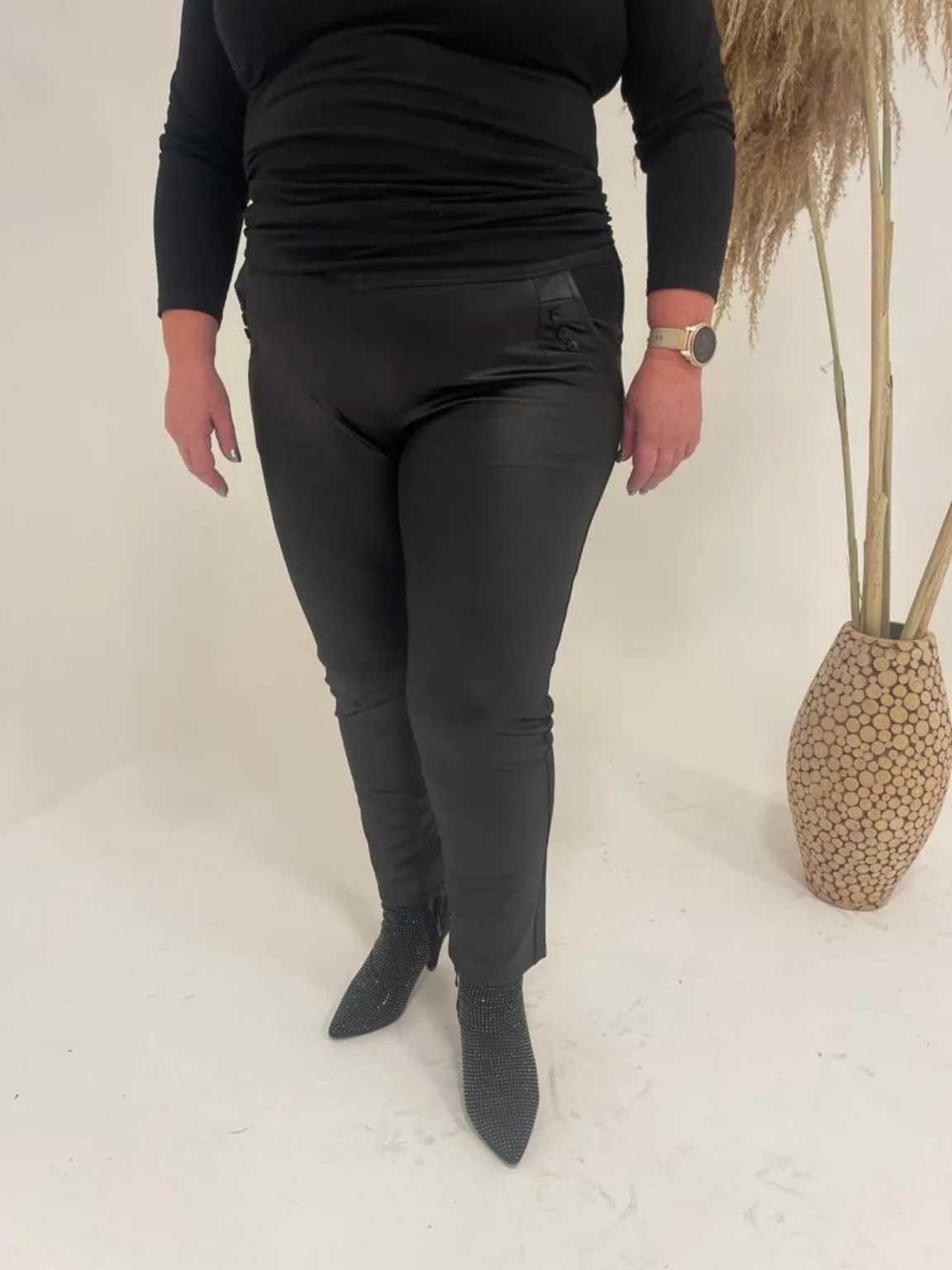 Leather Look Pull On Trousers