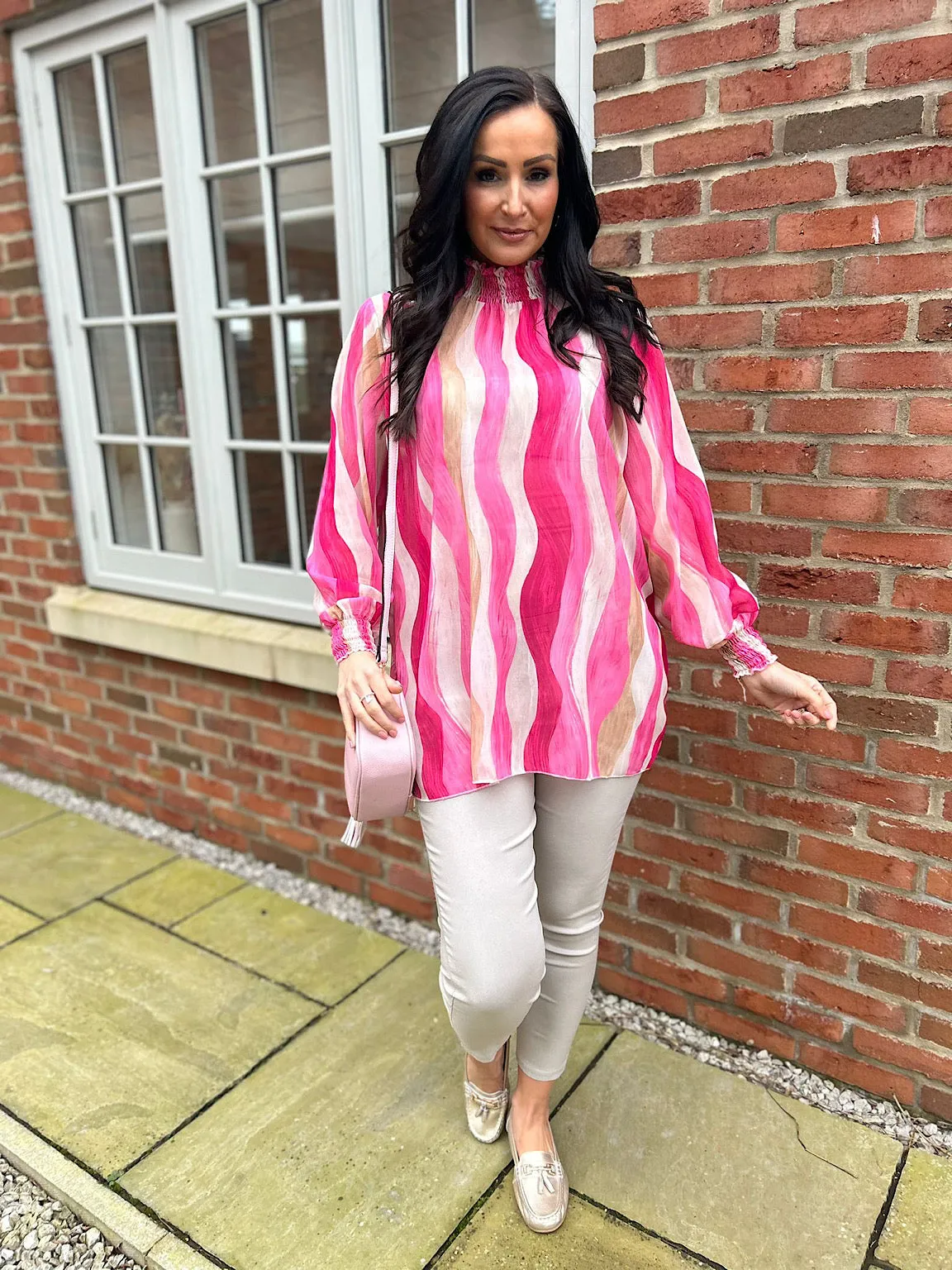 Lipstick High Neck Brushstroke Stripe Blouse Susan