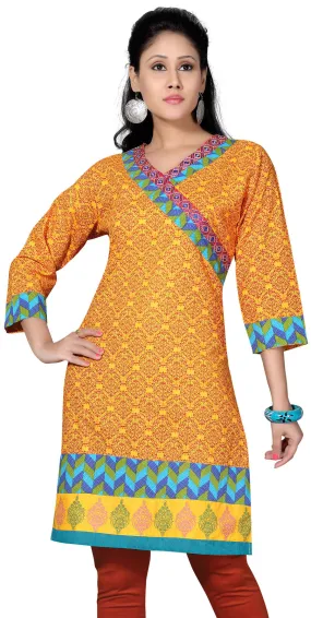 Long Cotton Tunics Kurti Top Blouse Womens India Apparel (Orange)