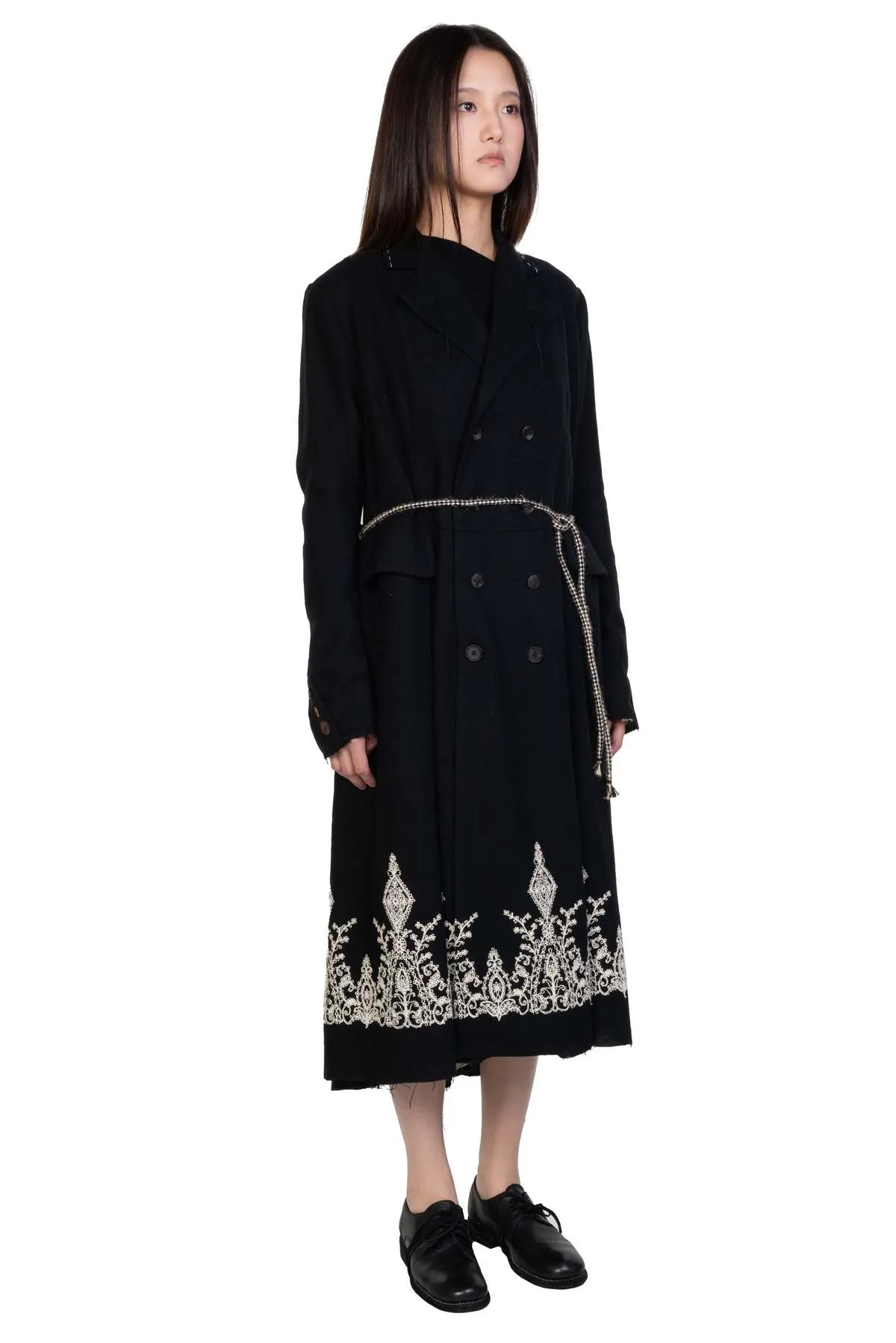 Long Flared Embroidery Ribbon Coat