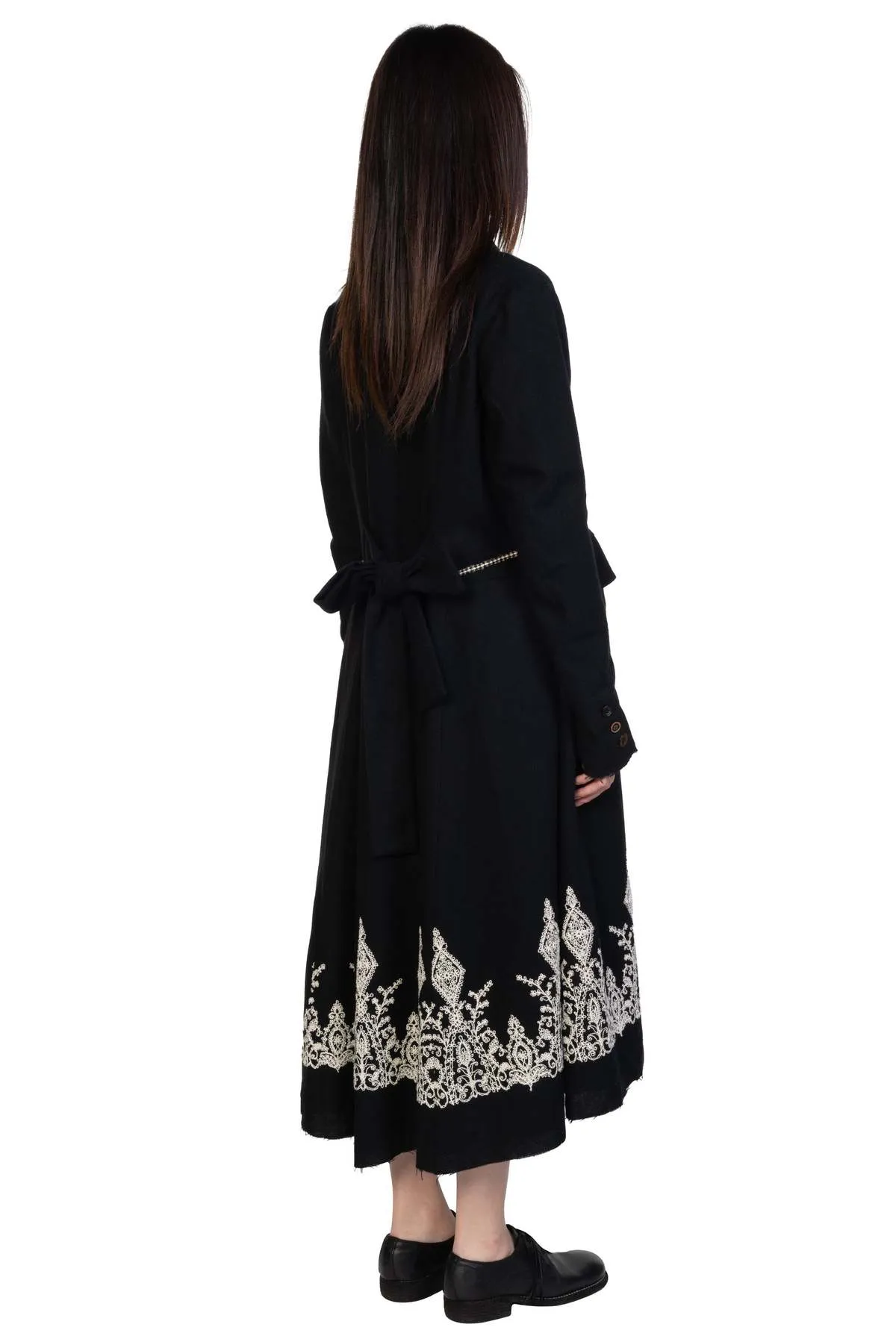 Long Flared Embroidery Ribbon Coat