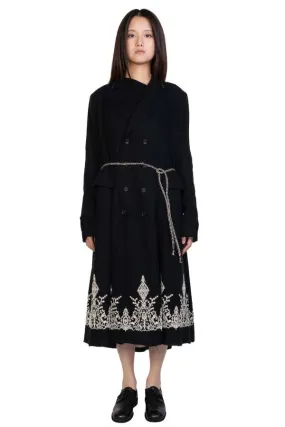 Long Flared Embroidery Ribbon Coat