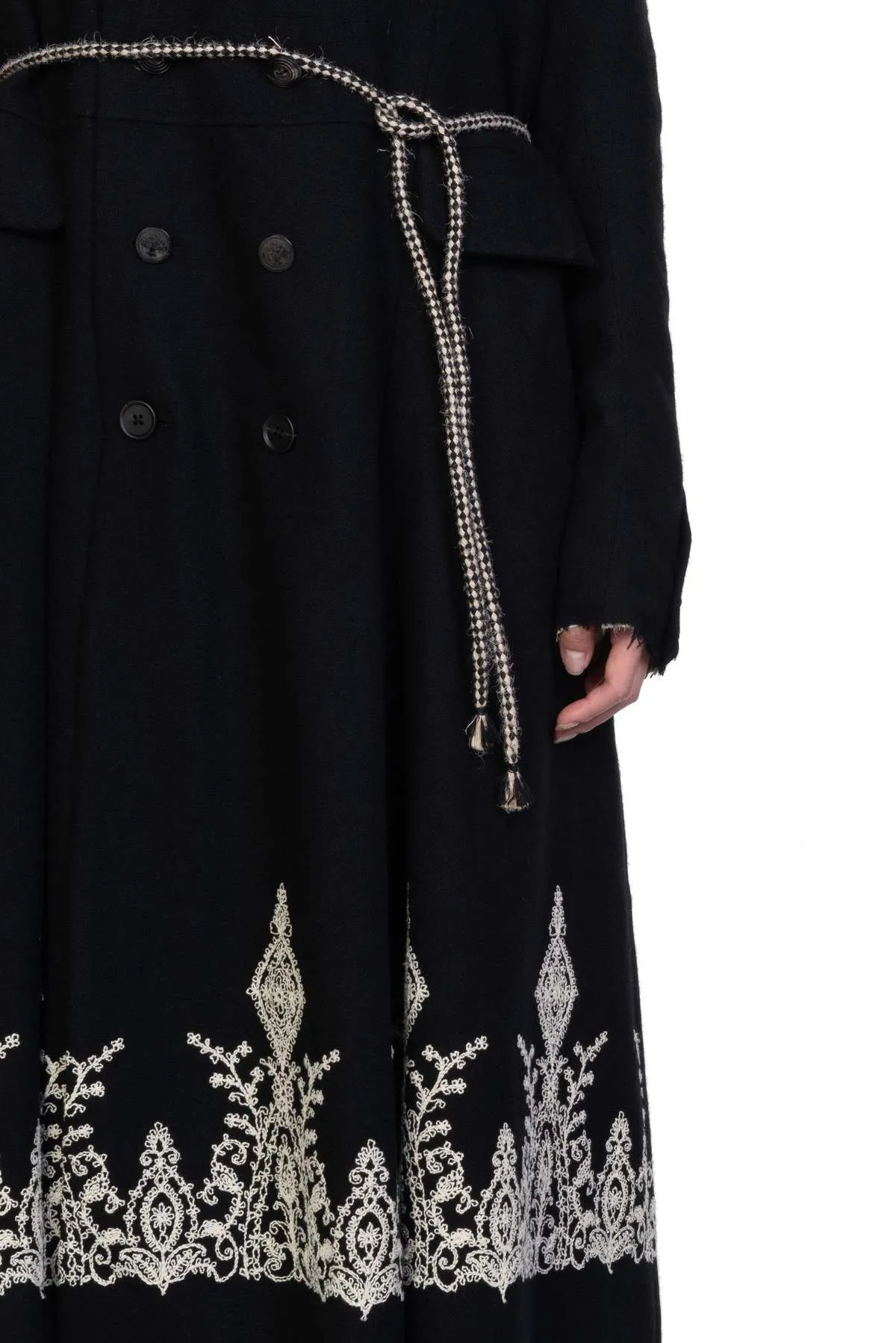 Long Flared Embroidery Ribbon Coat