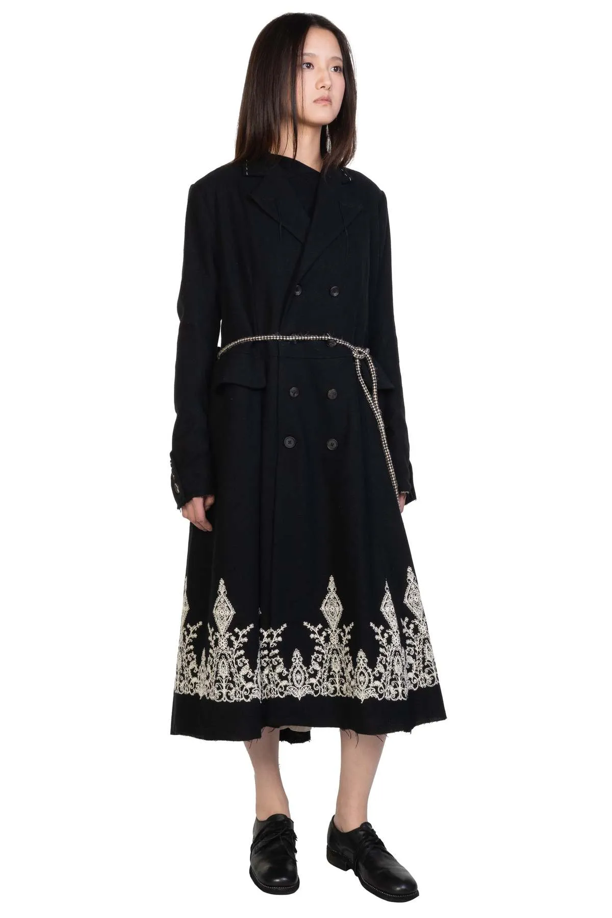 Long Flared Embroidery Ribbon Coat