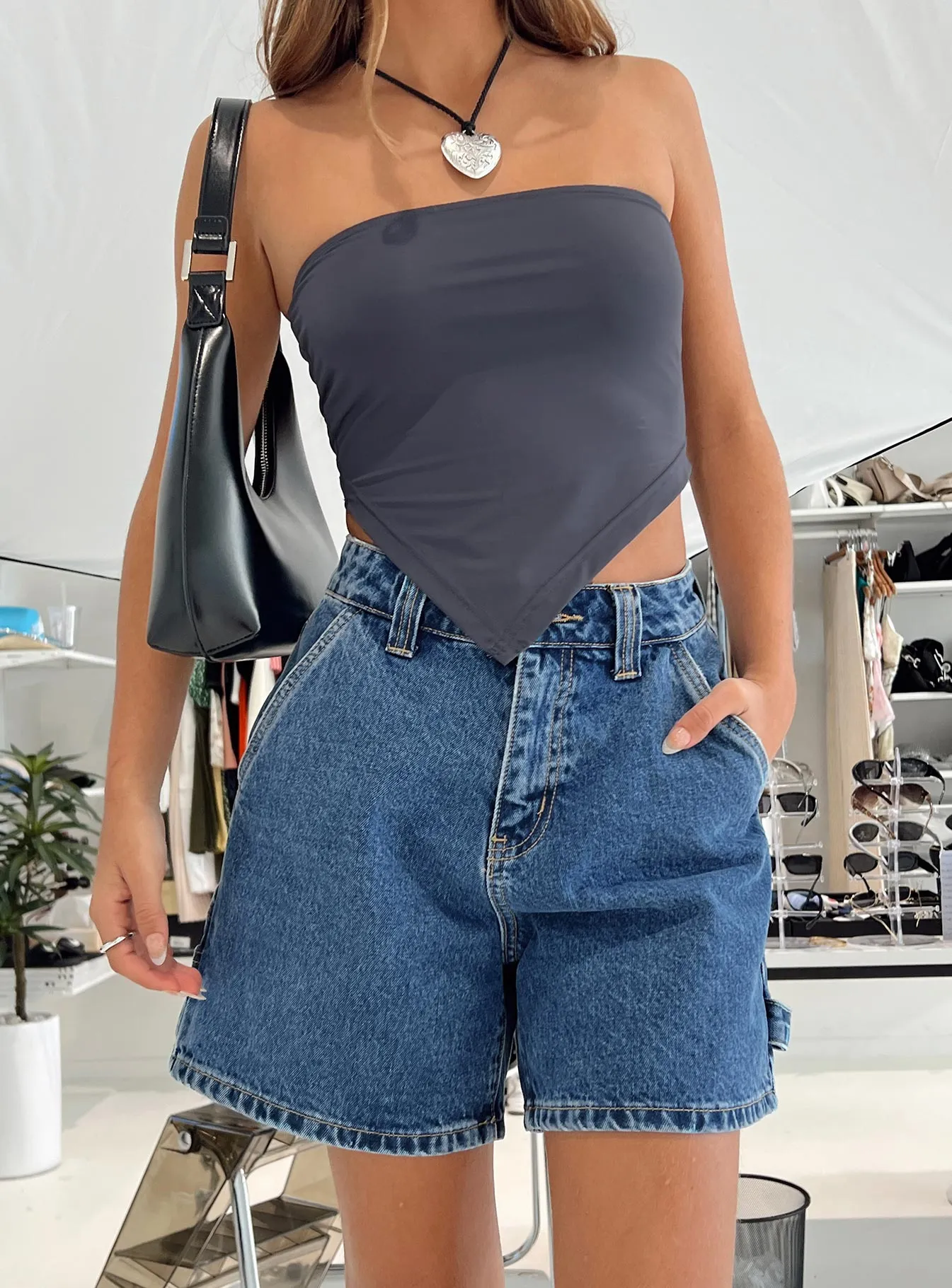 Lou Carpenter Denim Shorts Mid Wash