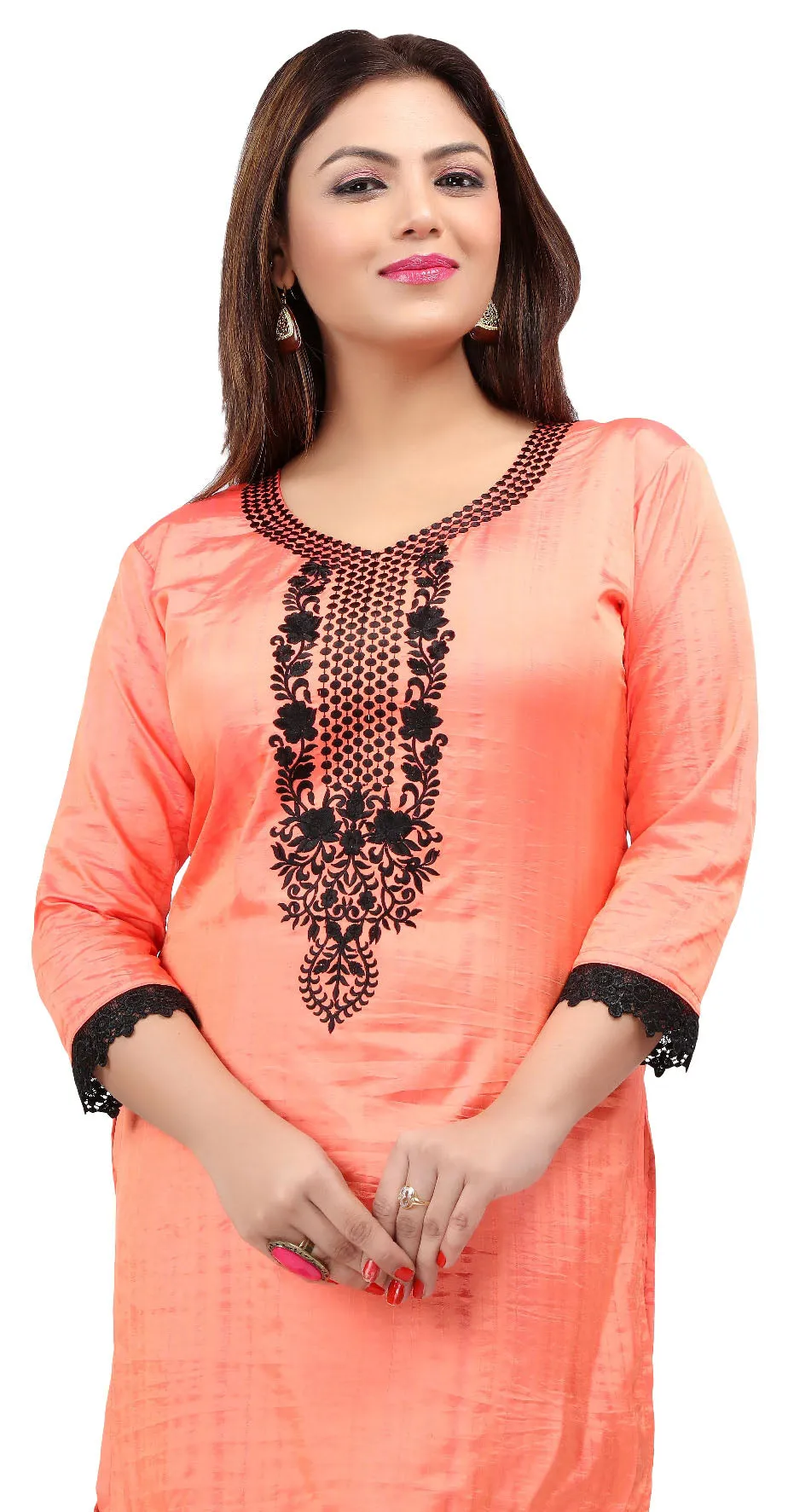 Maple Clothing India Women's Tunic Top Embroidered Kurti (Orange)