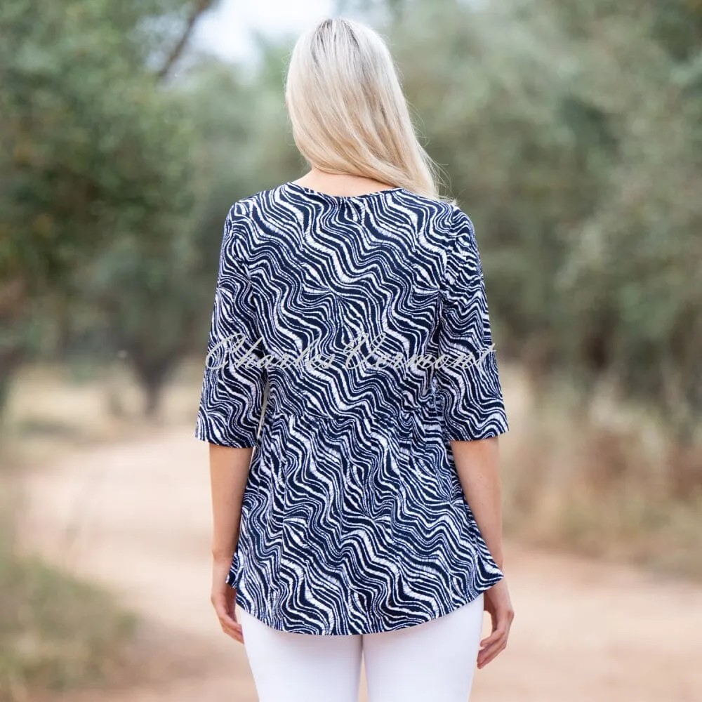 Marble Printed Tunic Top - Style 7413-103 (Navy / White)