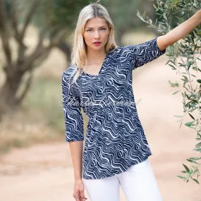 Marble Printed Tunic Top - Style 7413-103 (Navy / White)