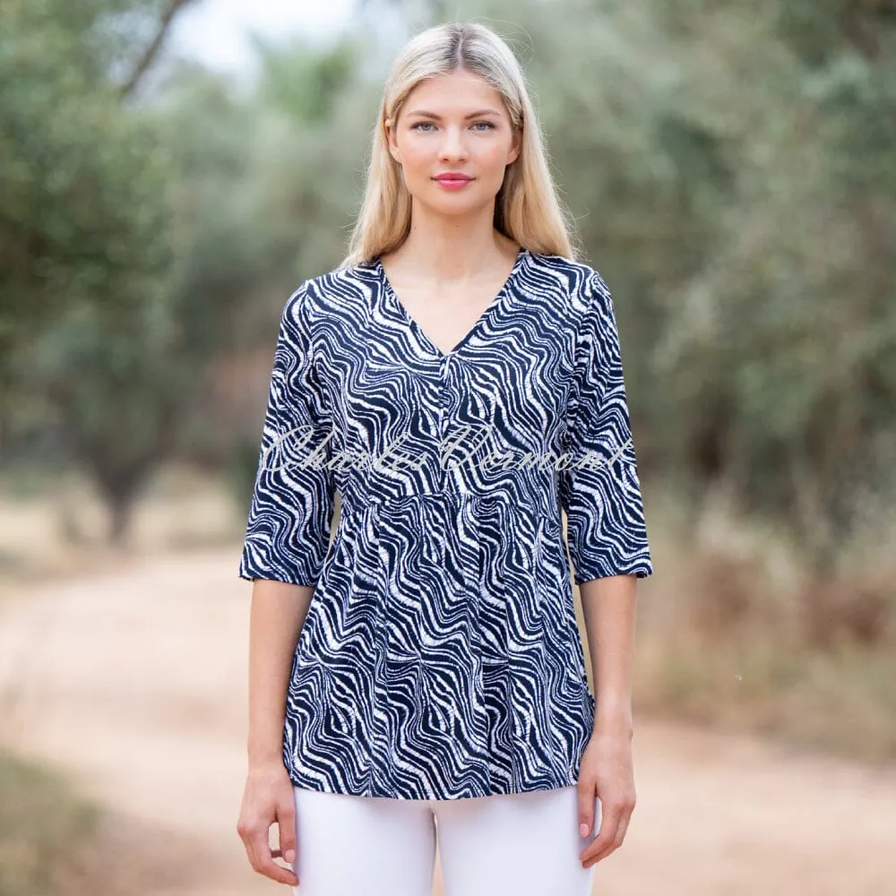 Marble Printed Tunic Top - Style 7413-103 (Navy / White)