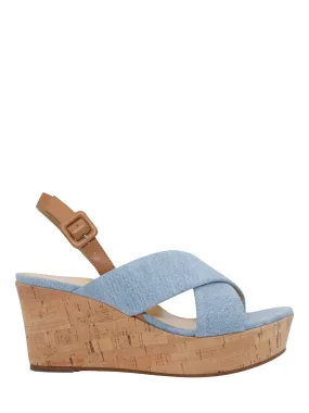 Marion Parke Maren Wedge in Light Denim/Carmel