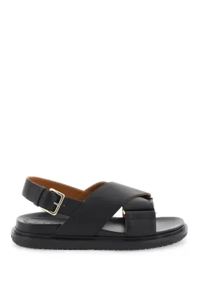 Marni Fussbett Leather Sandals   Black