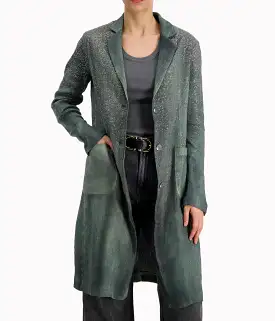 Mat Stitch Coat w Studs in Jade