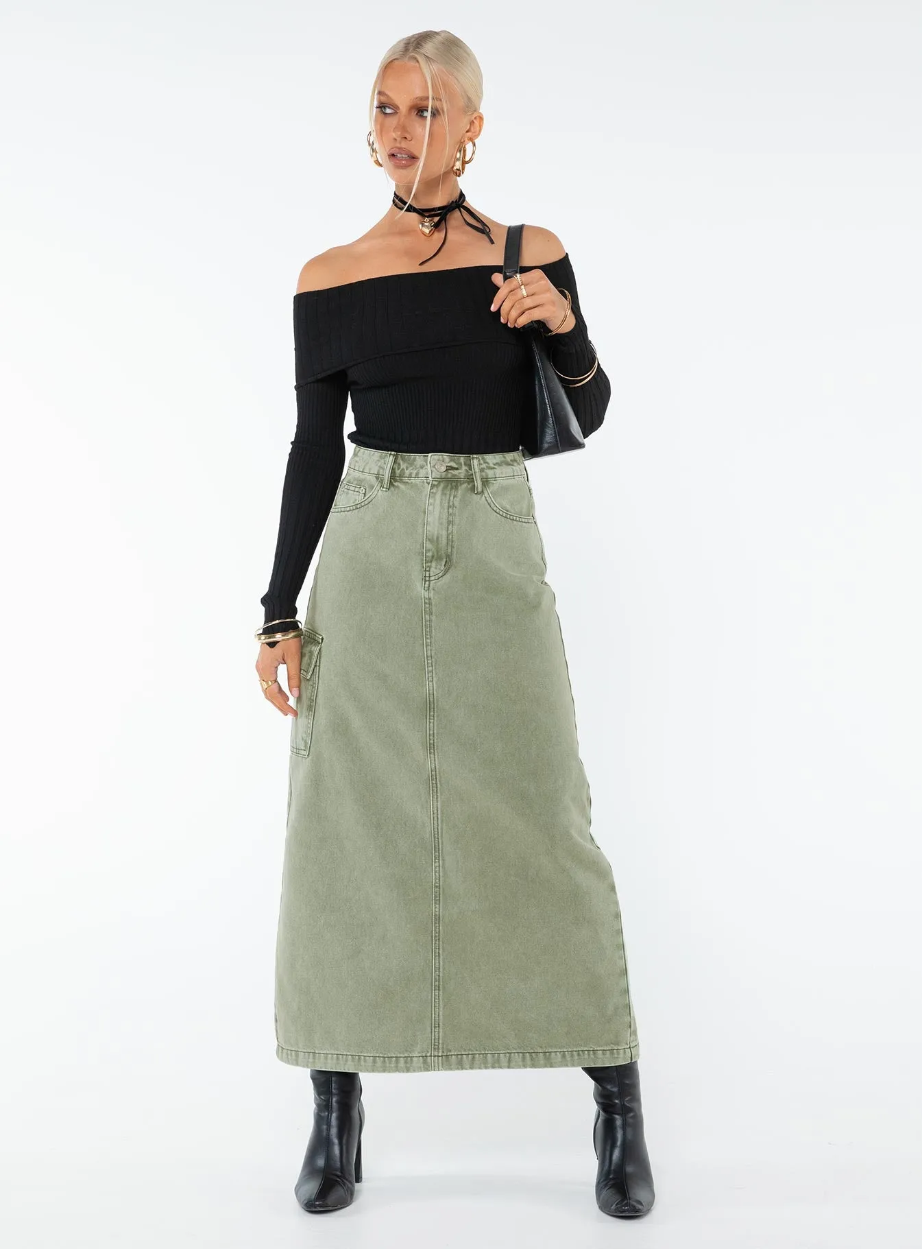 Mcguane Denim Midi Skirt Green